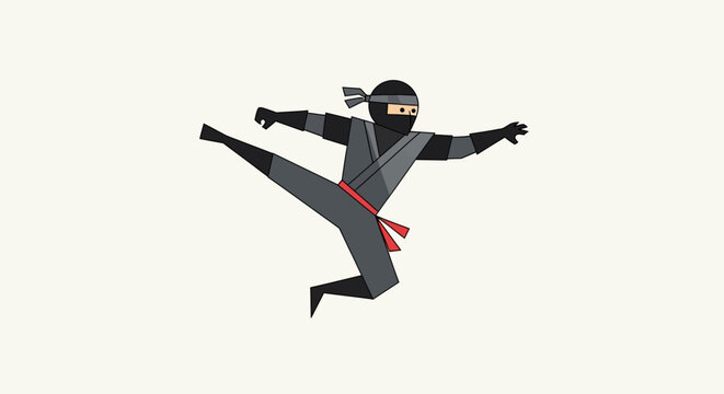 Cartoon ninja in action dynamic pose for martial arts and design