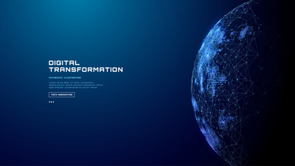 Futuristic tech background with a global network map of planet earth and digital world connections, where AI systems connect every globe through smart data innovation and modern technology. Vector © AntonKhrupinArt