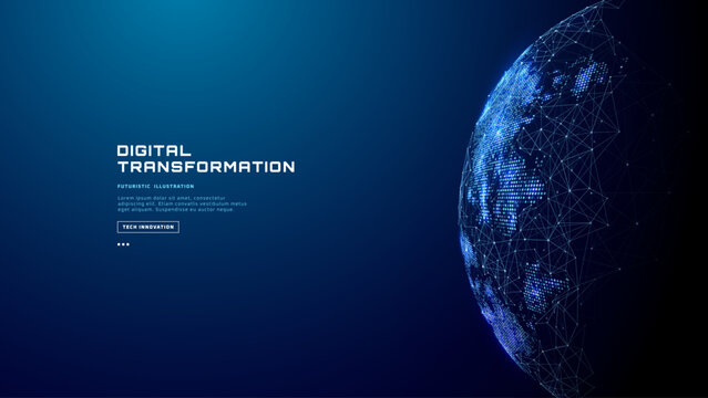Futuristic tech background with a global network map of planet earth and digital world connections, where AI systems connect every globe through smart data innovation and modern technology. Vector