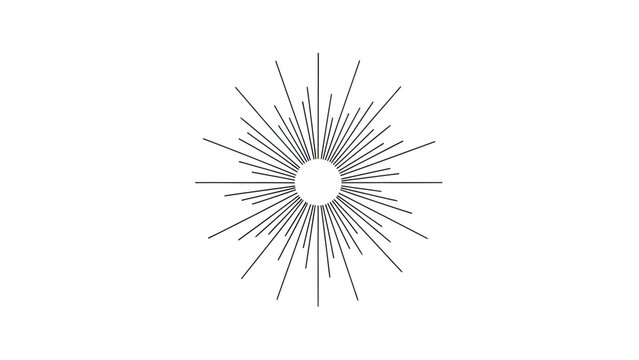 Thin black lines radiating from a central circular void on a white background