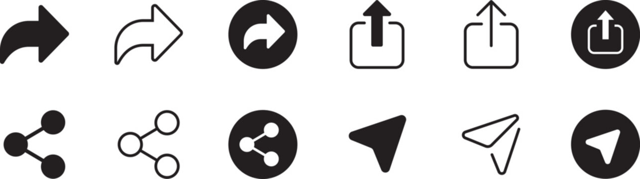 Share Send Upload Icon Set Social Media UI Arrows File Transfer Outline Filled Vector Collection
