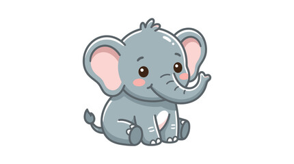 Fototapeta premium Cute Baby Elephant Sitting Waving Trunk Isolated White Background
