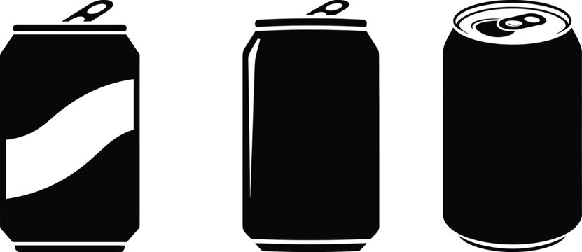 Soda Can Silhouette Vector Set with Aluminum Beverage Tin and Soft Drink Packaging Icons