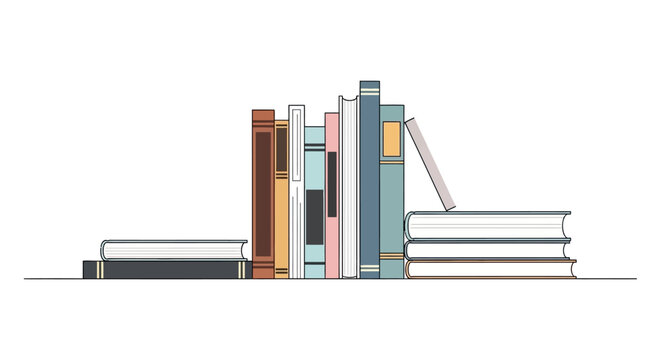 Collection of books illustration on white backdrop for education and reading