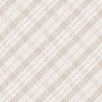Soft beige tartan plaid pattern with subtle diagonal stripes and neutral geometric texture for textile, wallpaper, wrapping, fashion, and elegant surface design. Vector illustration.