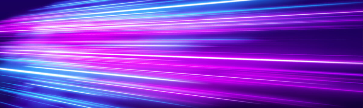 Cyberpunk urban highway glowing with neon purple and blue streaks twisting dynamically, showing fast motion energy waves vector illustration
