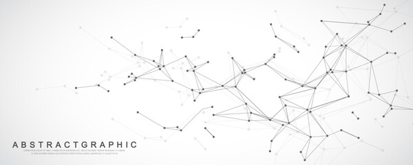 Fototapeta na wymiar Global Network Connection Banner Design Template. Digital Abstract Background With Plexus Lines And Dots Effect. Global Business Concept. Big Data Visualization. Wireframe Internet Technology