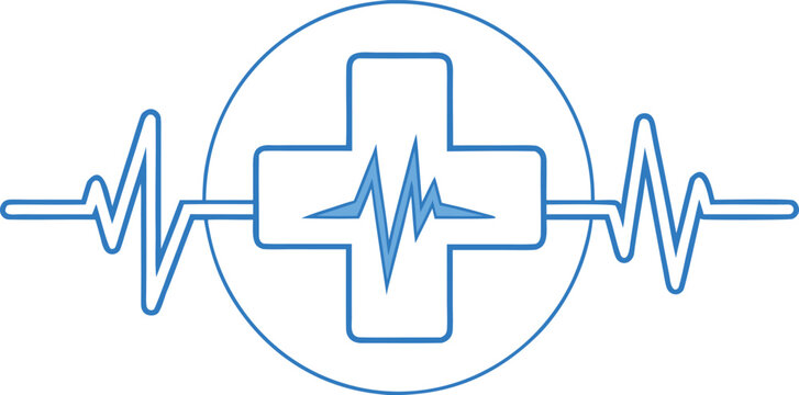 Blue medical cross with ecg heartbeat line inside circular frame blue cross medical symbol