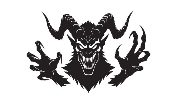 Scary devil demon head with horns mascot vector illustration