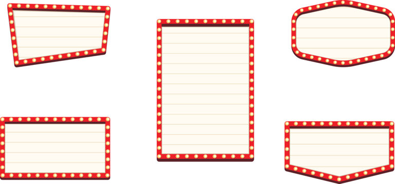 Vintage Marquee Frame Set Retro Light Bulb Labels Cinema Sign Borders Banner Templates Vector