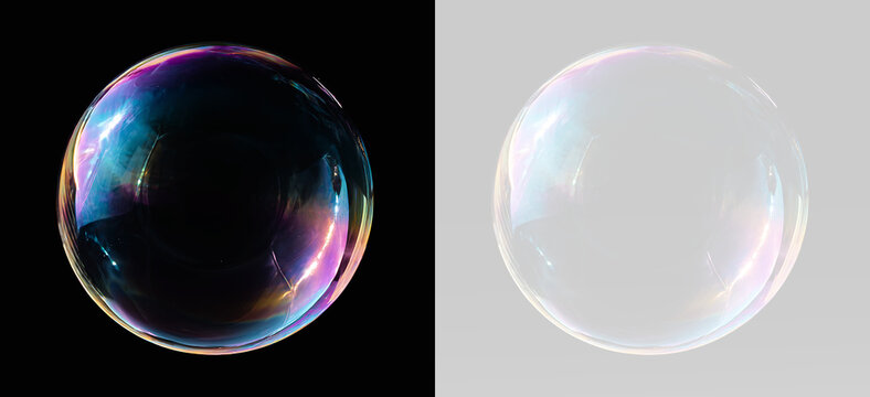 Round soap bubble isolated on neutral background PNG