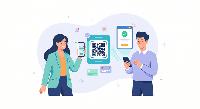 Secure QR Code Money Transfer and Successful Mobile Payment Concept