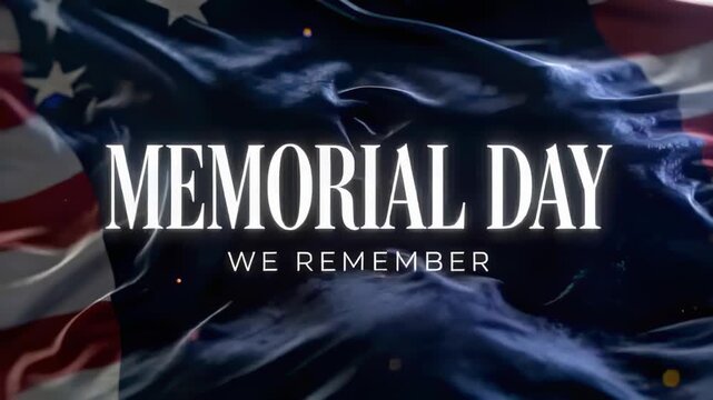 Animating MEMORIAL DAY title subtitle WE REMEMBER in studio; flag rippling, particles, lighting
