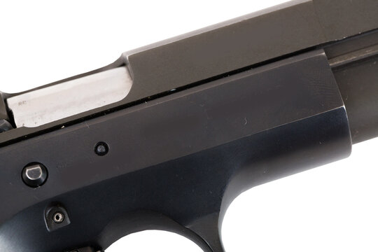 Close-up of pistol slide with chamber detail