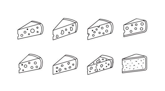 Assorted Cheese Slices Graphic Element in Simple Outline Style