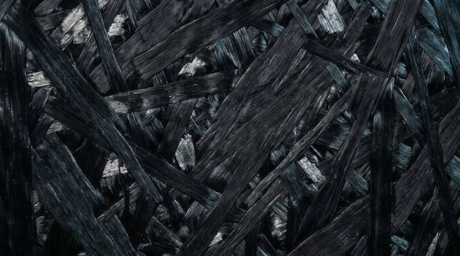 Macro view of dark carbon fiber composite texture with industrial overlapping strands for architectural background design generated with AI