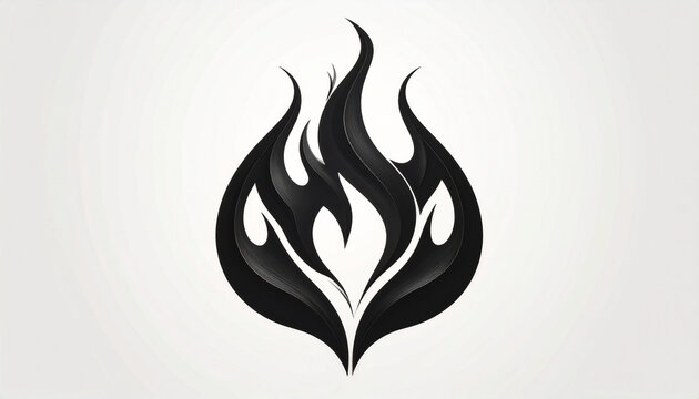 Black stylized fire flame logo on white background