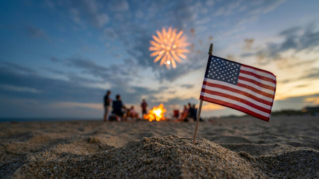 American flag beach family celebration summer fireworks American flag beach family celebration summer fireworks. US patriotic independence. freedom liberty, united community gathering togetherness