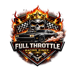 Full Throttle Racing Kings, racing kings logo, street racing emblem, aggressive automotive branding, high performance motorsport, bold speed typography, custom garage emblem, adrenaline fueled racing, © Athalla