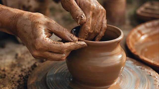 Reconnecting with earth clay pottery hands wheel vessel shaping craft tactile reconnecting with earth hands clay pottery wheel artisan studio shaping