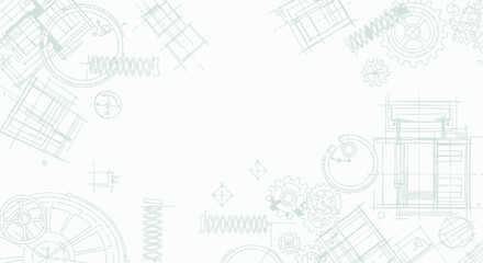 Fototapeta premium Abstract engineering blueprint background with mechanical gears and elements