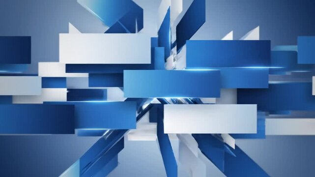 Abstract geometric shapes background with blue and white rectangles and sharp angular elements