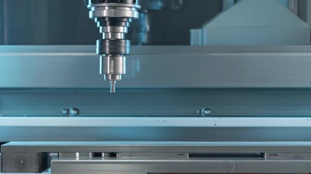 Precision milling machine tool operates on metal workpiece, showcasing sequential cutting actions in a modern industrial workshop environment with advanced machinery