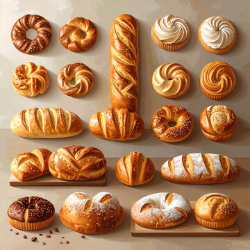 Assortment of Freshly Baked Bread and Pastries
