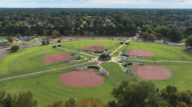 Recreational Facility Of W.C. Johnson Park In Collierville, Tennessee, United States. Aerial Shot