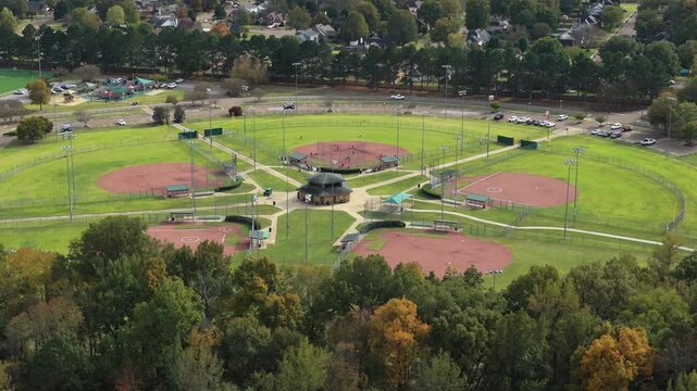 Aerial View Of W.C. Johnson Park Baseball-Softball Complex In Collierville, Tennessee, United States.