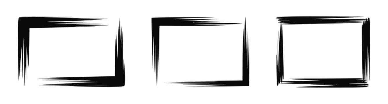 Abstract Border Illustration, Hand Drawn Black Grunge Frame Collection With Artistic Brush Texture For Social Media, Print Design, And Creative Templates.
