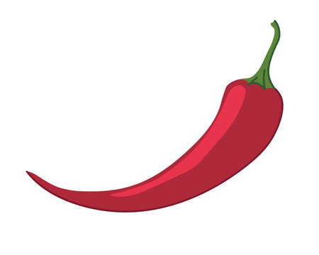 Red hot chili pepper. Vector graphics, flat style. Ingredient of Mexican and Asian cuisine. Hot spice for Iranian dishes. Sweet pepper capi