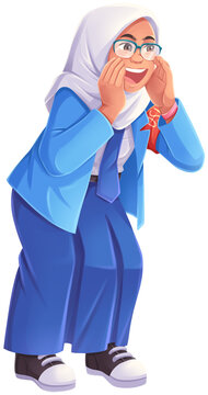 Student Council Hijab Girl Speaking Illustration