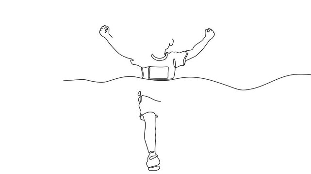 One Line Illustration &ndash; First Competitor Cutting the Ribbon at Finish Line