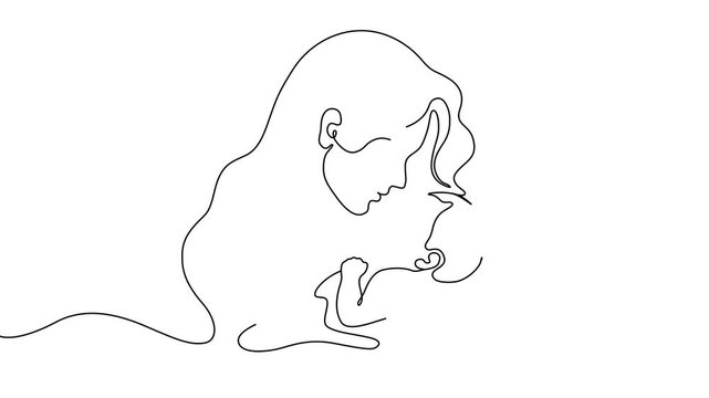 One Line Illustration &ndash; Woman Cradling Her Baby