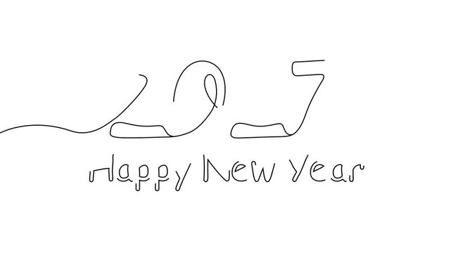 One Line Illustration &ndash; Happy New Year 2027 Celebration Typography