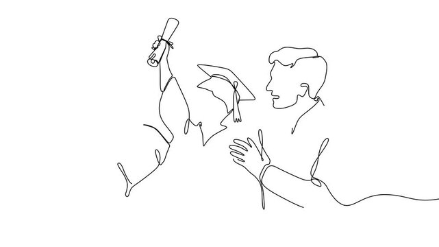 One Line Illustration &ndash; Parents Celebrating Their Son&rsquo;s Success
