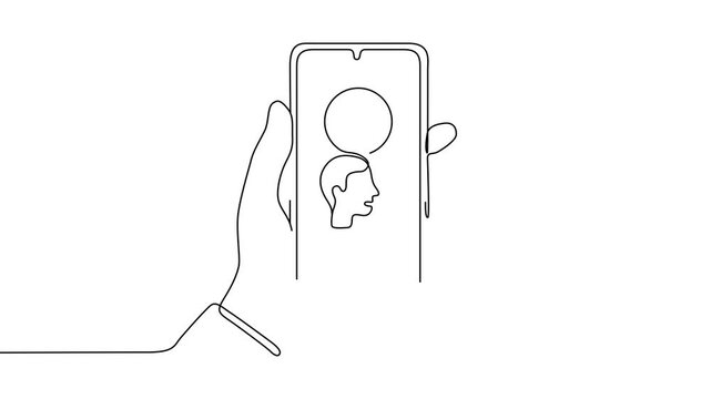 One Line Illustration &ndash; Businessman Holding Smartphone with AI Chatbot Screen
