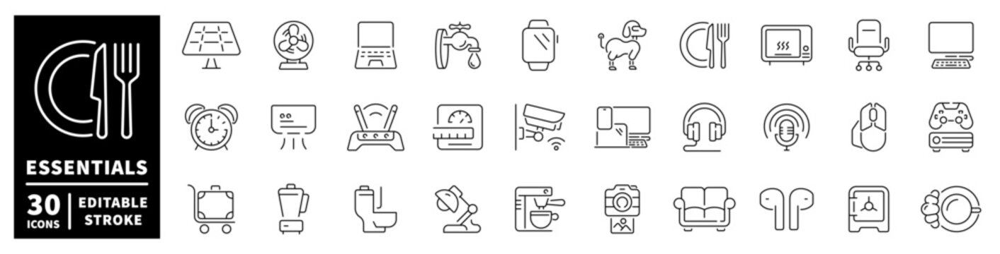 Collection of 30 essential icons for modern living and technology