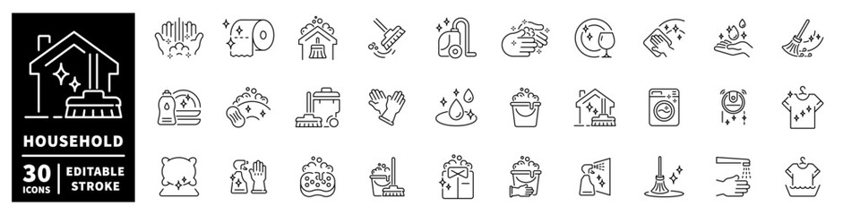 Fototapeta premium Collection of household cleaning and hygiene icons for home maintenance tasks