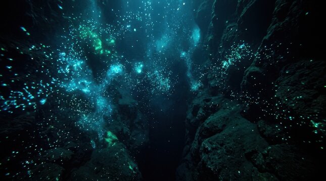 Bioluminescent Plankton Illuminating a Deep Ocean Trench Ecosystem