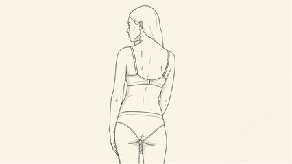 A woman in lingerie stands alone in a simple 2D CAD illustration © Stock Image Paradise