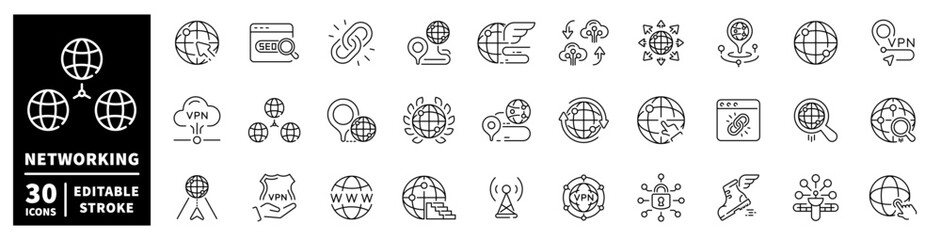 Collection of networking and internet connection icons with global connectivity themes © Jocelyn_Flores