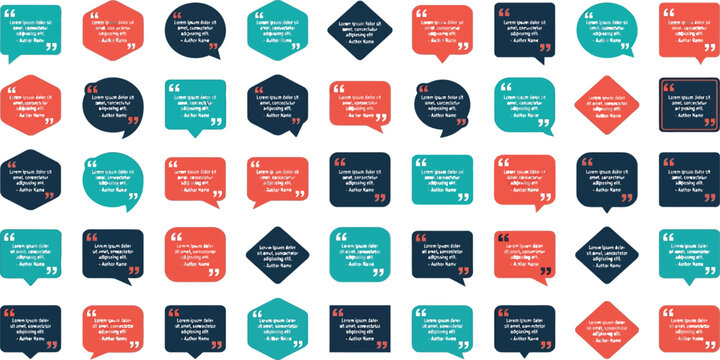 Colorful speech bubble collection with quote marks and placeholder text for testimonials and customer reviews in flat vector style isolated on white background for web