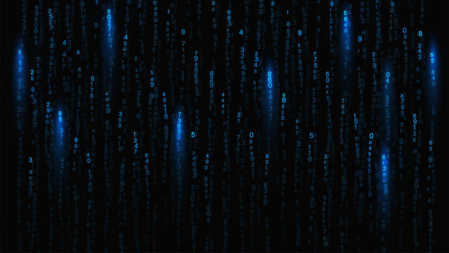 Blue binary code rain futuristic technology background