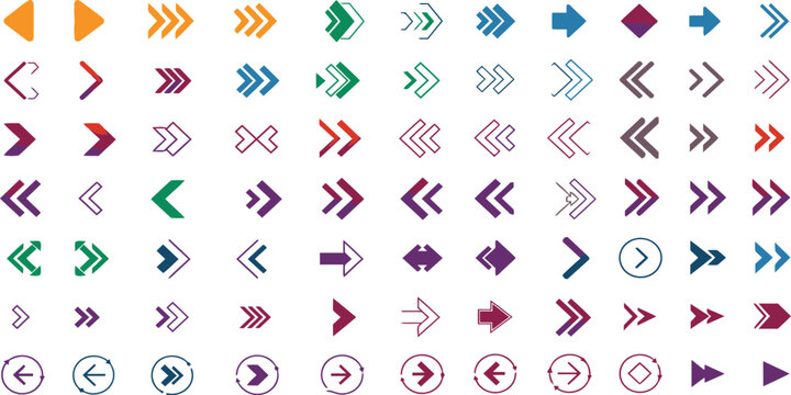 Colorful Arrow Icon Set Collection in Geometric Minimal Vector Style