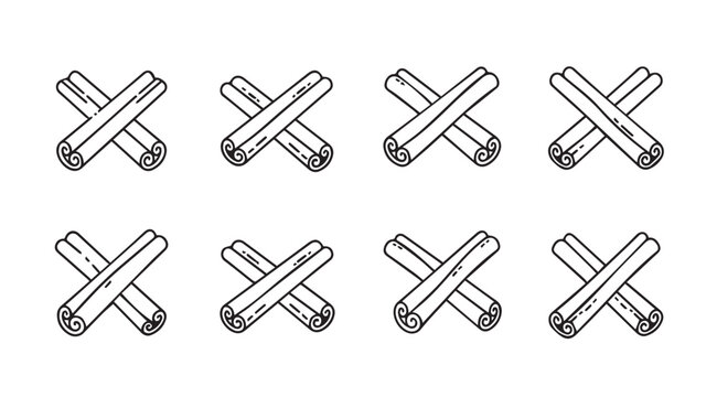 Eight cinnamon sticks arranged in a symmetrical grid pattern with a clean white background