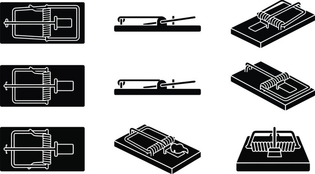 Mousetrap Pest Control Vector Icon Set for Home Maintenance, Extermination Services & Rodent Prevention Infographics (EPS)