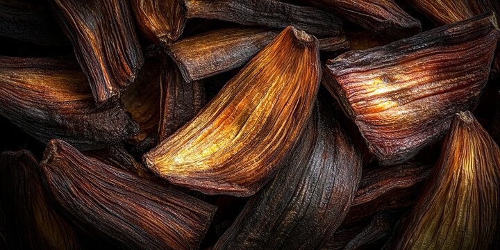 Artistic Tiled Background Featuring Dehydrated Endive Leaves and Aged Garlic in Rustic Detail
