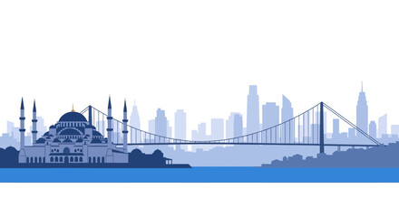 Istanbul Skyline Silhouette with Blue Mosque and Bosphorus Bridge © Gembala